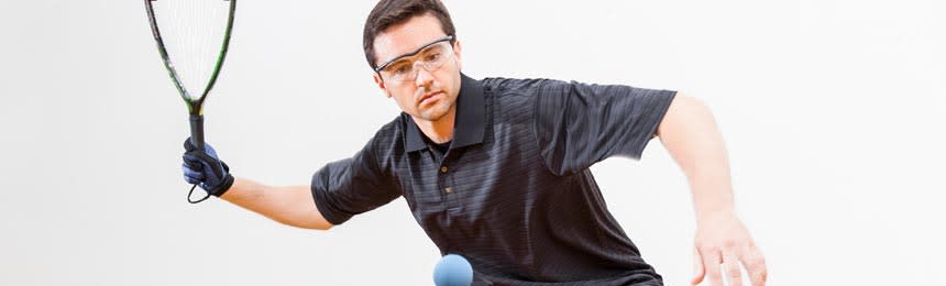 man playing racquetball with protective eyewear