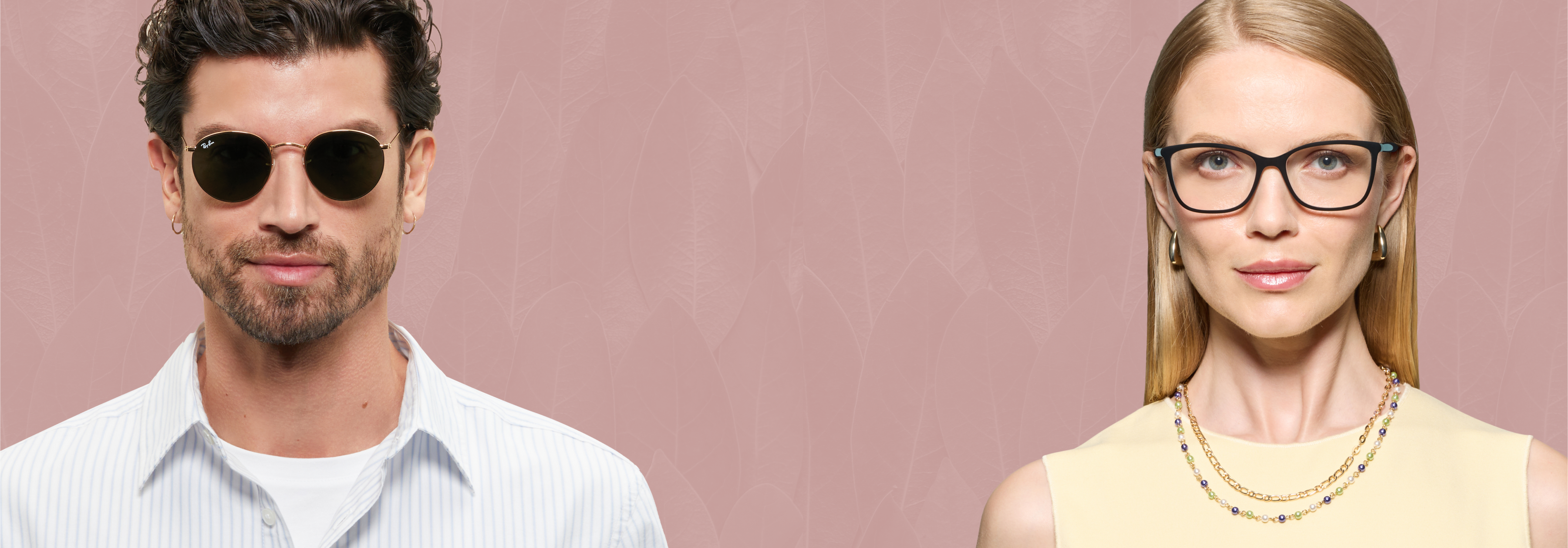 The left is wearing Ray Ban rb3447n Sunglasses, other is Dolce Gabbana dg5026 Eyeglasses