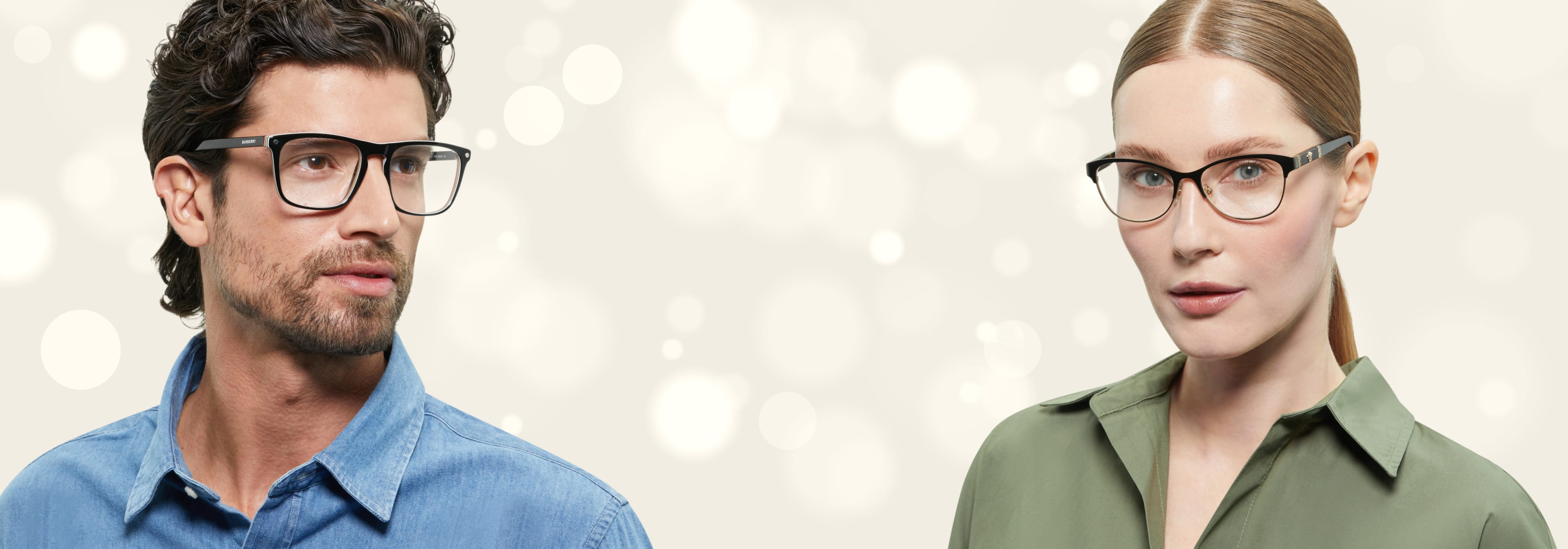 The left is wearing Burberry be4389 Sunglasses, other is Versace ve1175b Eyeglasses