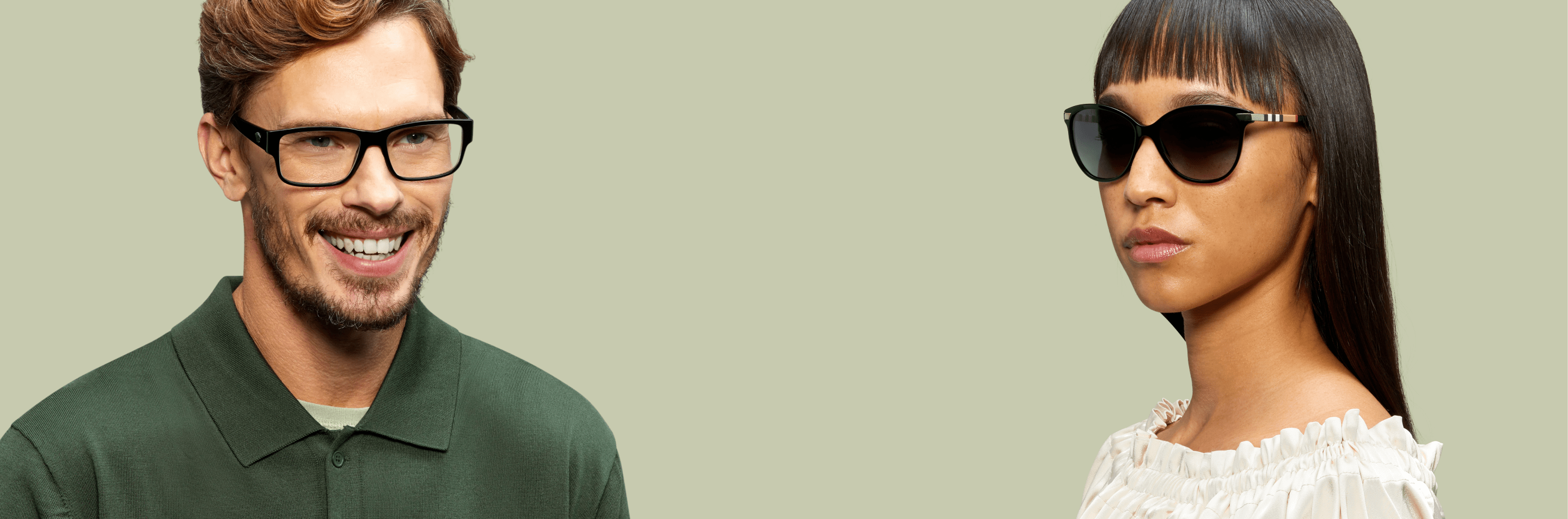 The left is wearing Burberry be4389 Sunglasses, other is Versace ve1175b Eyeglasses