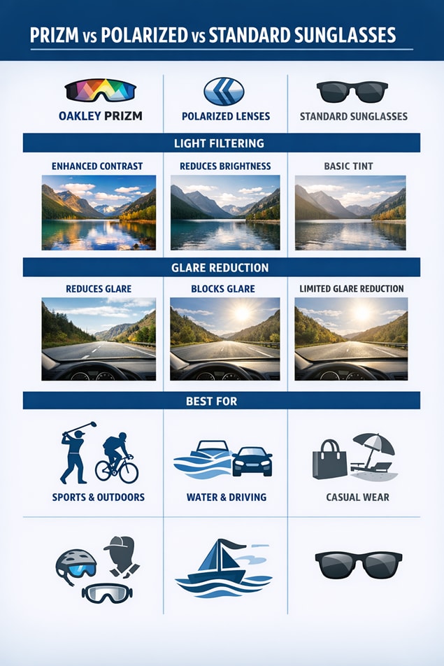 Oakley Prizm vs Polarized vs Standard sunglasses