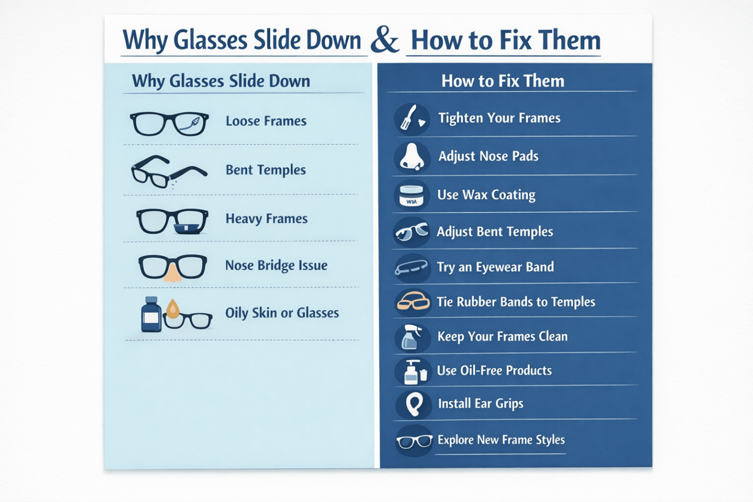 causes and 10 tips to prevent glasses from slipping down the nose