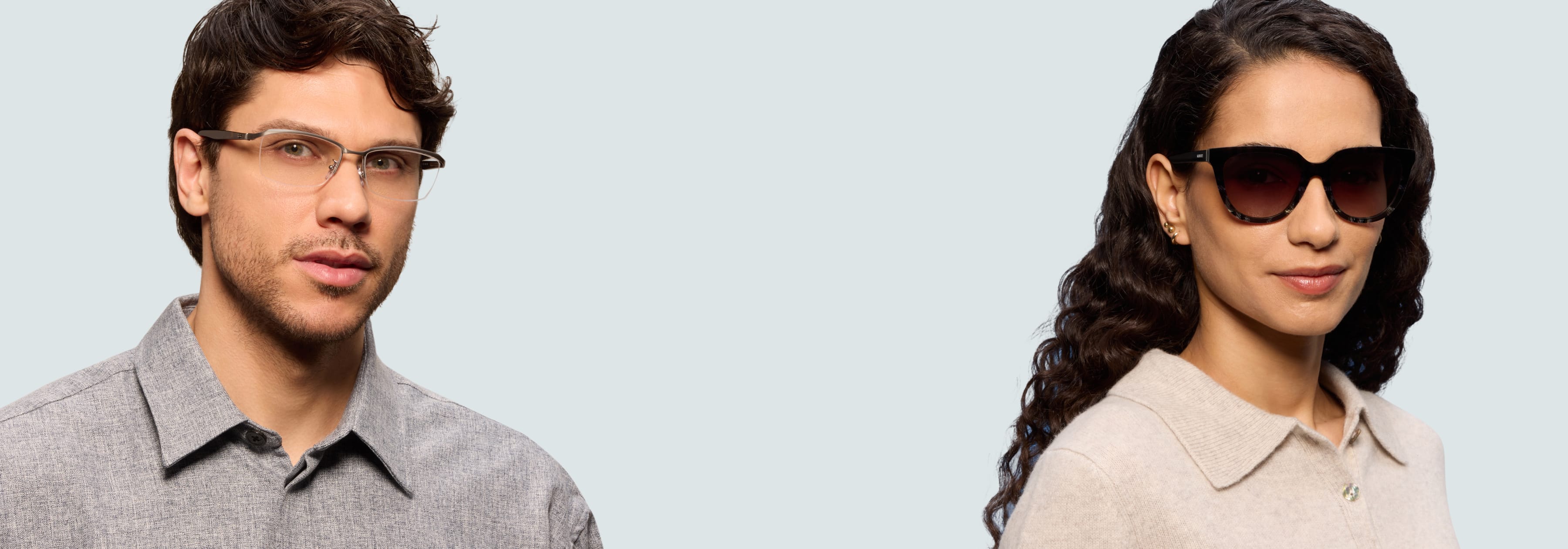 The left is wearing Burberry be4389 Sunglasses, other is Versace ve1175b Eyeglasses