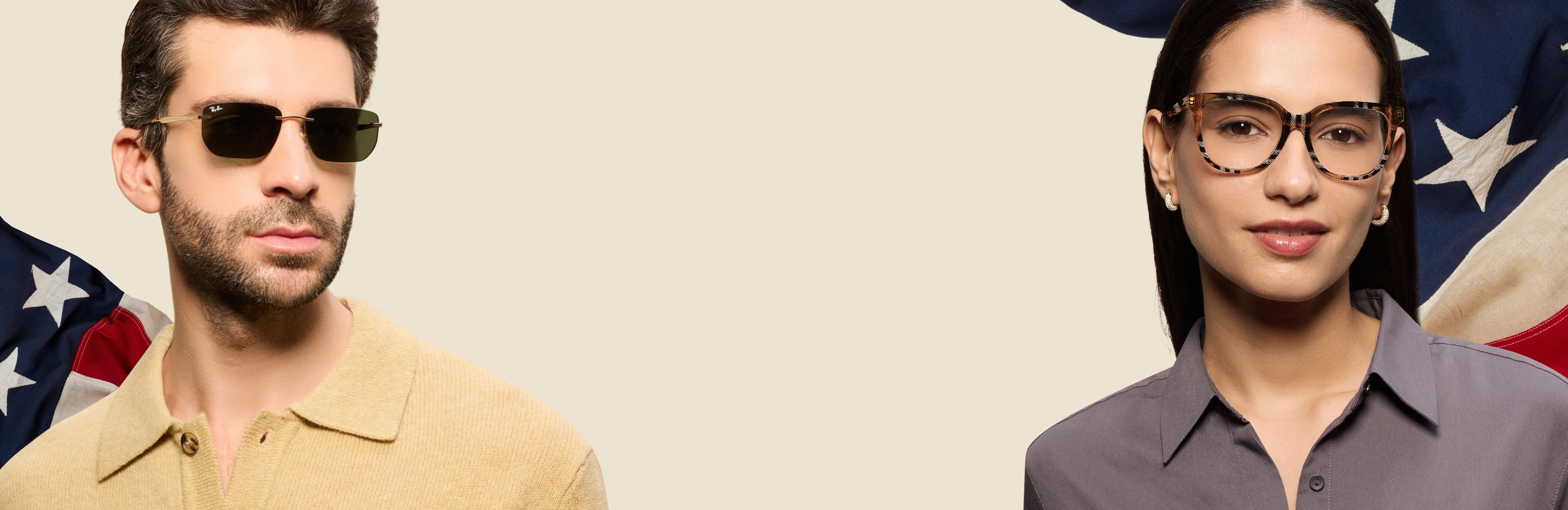 The left is wearing Ray-Ban rb3447v Eyeglasses, the right is wearing Oakley Fives Squared Sunglasses